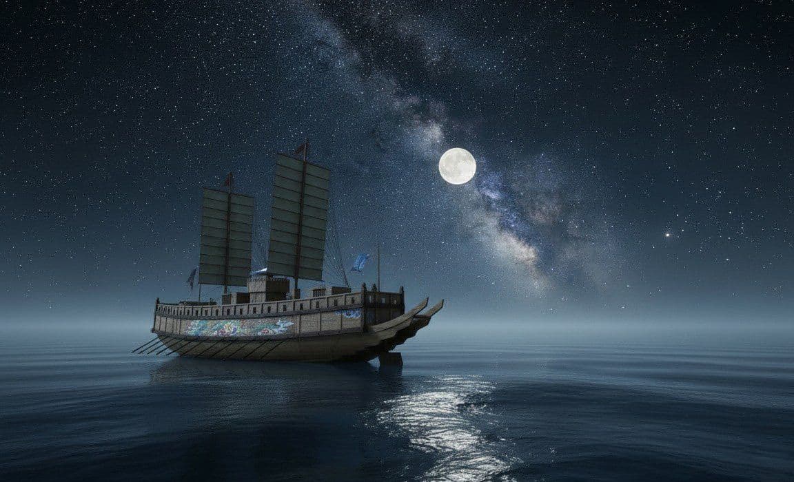 A panokseon ship on a moonlit sea — Tongjeyoung key visual